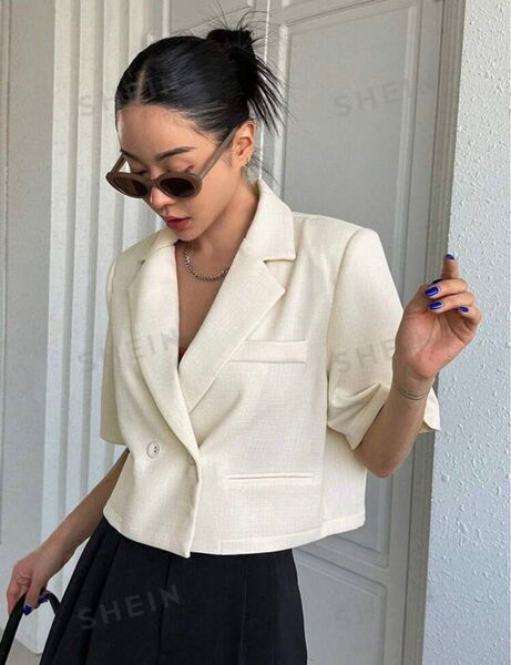 SHEIN ダブルプレスト クロップブレザー 半袖ジャケット テーラードジャケット