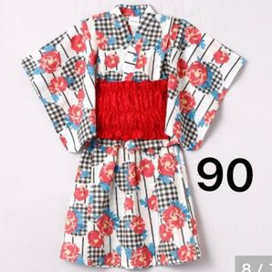 シェリール バースデイ 浴衣ドレス 90 花柄 チェック 浴衣