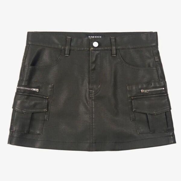TOFFEE Washed Eco Leather Mini Skirt (DARK BROWN)
