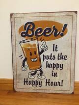 ★アメリカ雑貨★ ビンテージ風（新品）スチール製 看板 アメリカ製、Beer Happy Hour !!_画像1