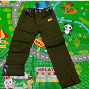 【新品】100 ミキハウス ダブルB カラーパンツ アジャスター付き カーキ