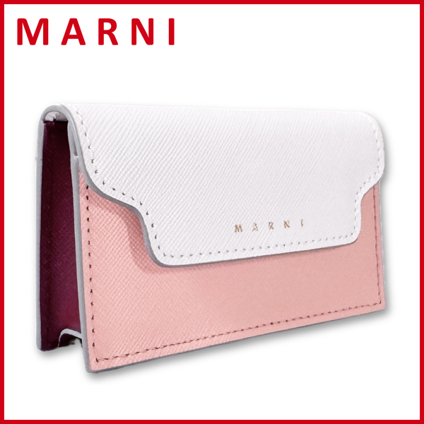 新品マルニMARNIレザー バイカラーカードケース(名刺入れ)ピンク×白★