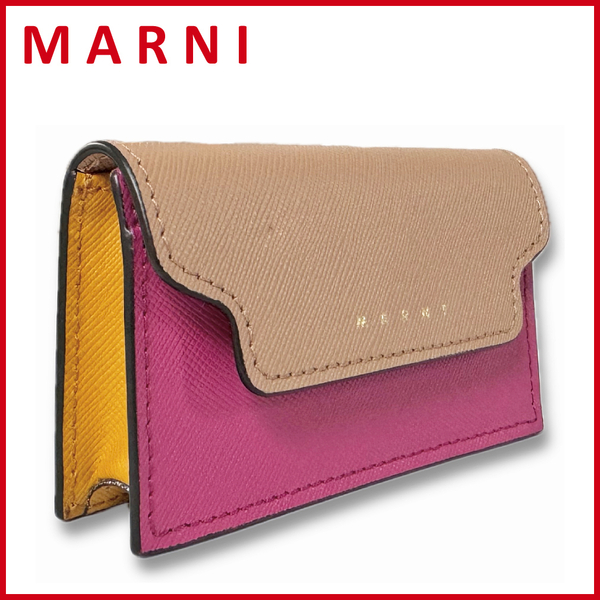 新品マルニMARNIレザー バイカラーカードケース(名刺入れ)ピンク×茶★