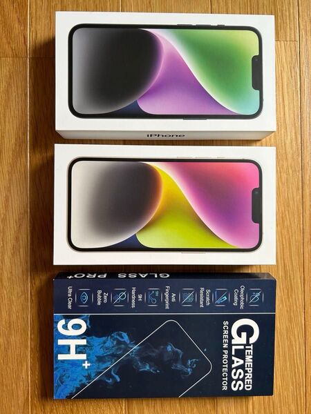 iPhone14 空箱2点 iPhone14ガラスフィルム ブルーライトカット2枚入+レンズ保護2枚入
