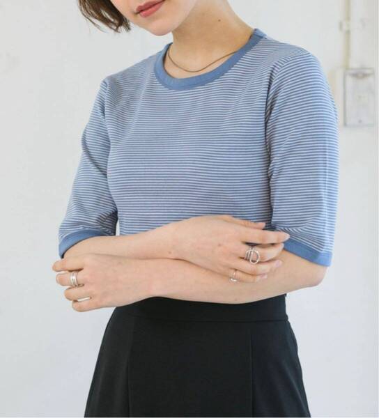 RETRO GIRL/レトロガール ボーダーテレコ半袖Tシャツ 青ブルー