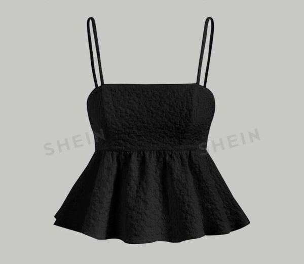 【未使用】SHEINシーイン フリルキャミソール 黒ブラック Mサイズ クロップド丈 花柄 ジャガード