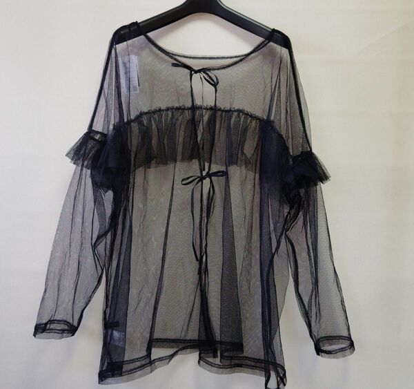 新品 RELACHE チュールフリルT トップス ブラウス しまむら Lサイズ 黒