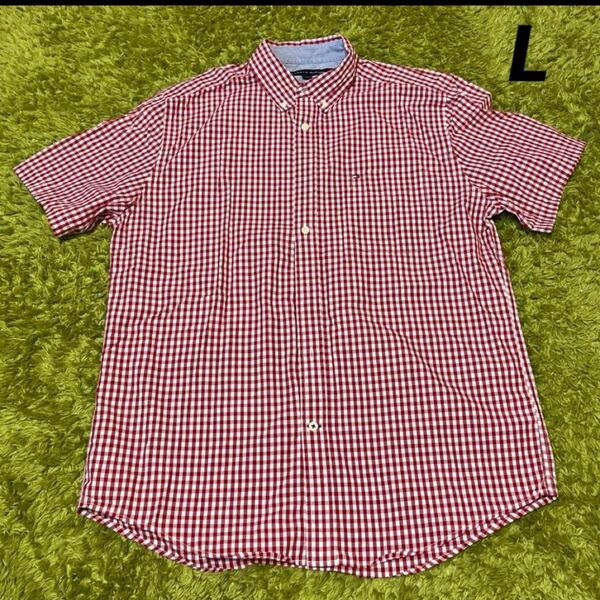 トミーヒルフィガー TOMMY HILFIGER 赤白チェックシャツ L