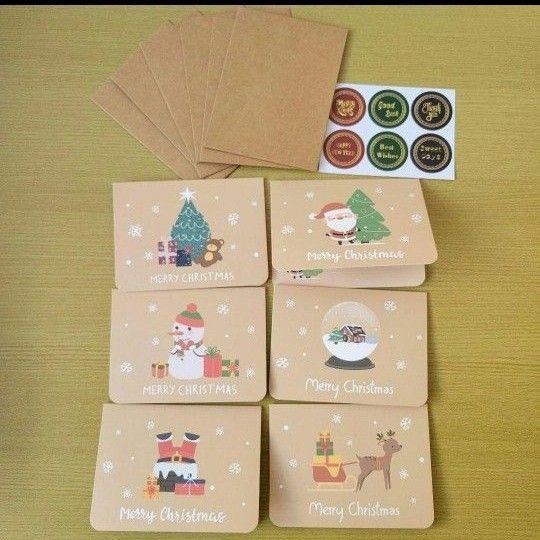 ☆1点限り☆ グリーティングカード&封筒&シール 6枚セット クリスマス サンタクロース 雪だるま トナカイ