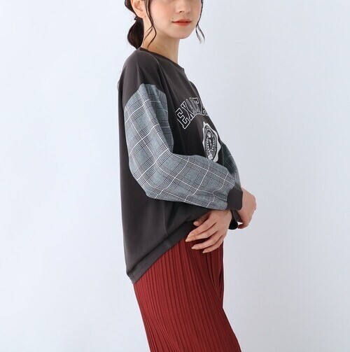 新品 SHOO・LA・RUE/Cutie Blonde お袖チェック切替ロゴプルオーバー チャコールグレー(014) 03(L) 定価2198円