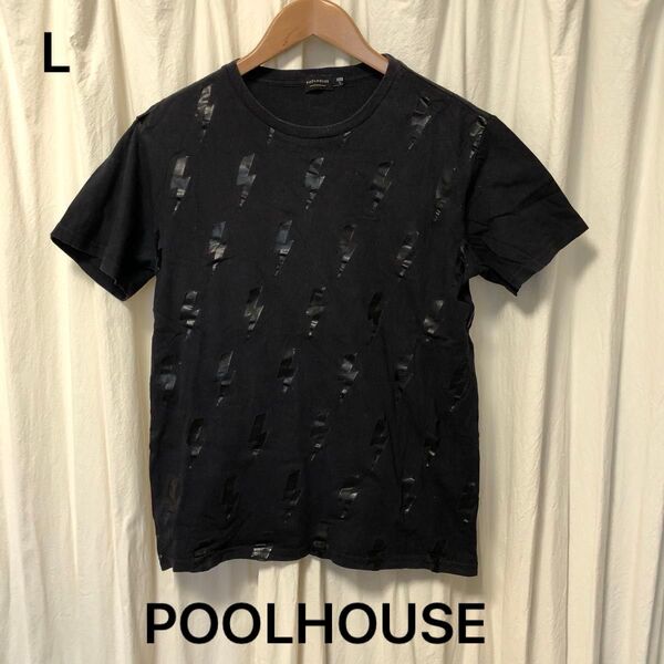 メンズ POOLHOUSE Tシャツ ブラック 雷 イナズマ 黒 Lサイズ