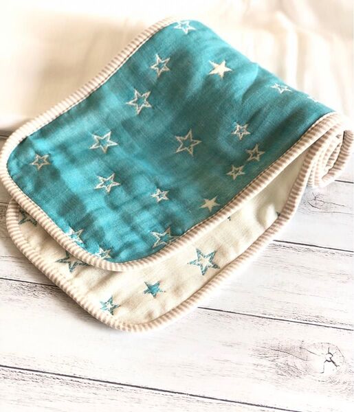 ふんわりガーゼのタオルマフラー ほし ピーコックブルー 六重織ガーゼ ハンドメイド fuwara 20×110cm