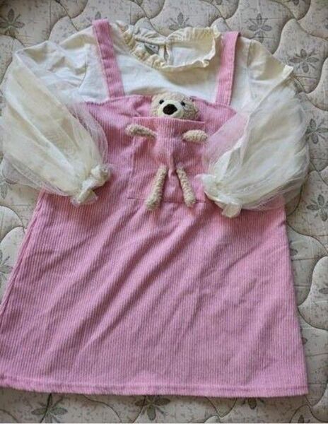 未使用 クマちゃん ワンピース 女の子 ぬいぐるみ 120cm 姉妹 おそろい チュール 秋 クマ