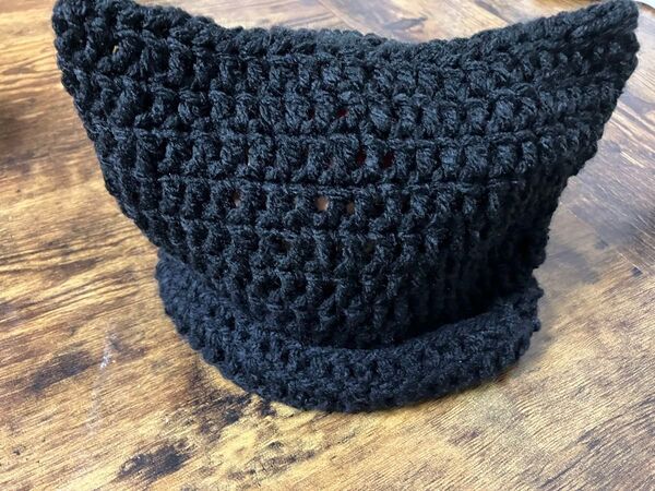 【ハンドメイド】猫耳ニット帽 子供用 ブラック 黒