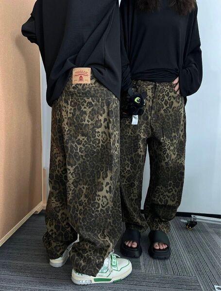 新品 ヒョウ柄 デニムパンツ グランジ y2k レオパード カジュアル ストリート 豹 パンツ おしゃれ 人気
