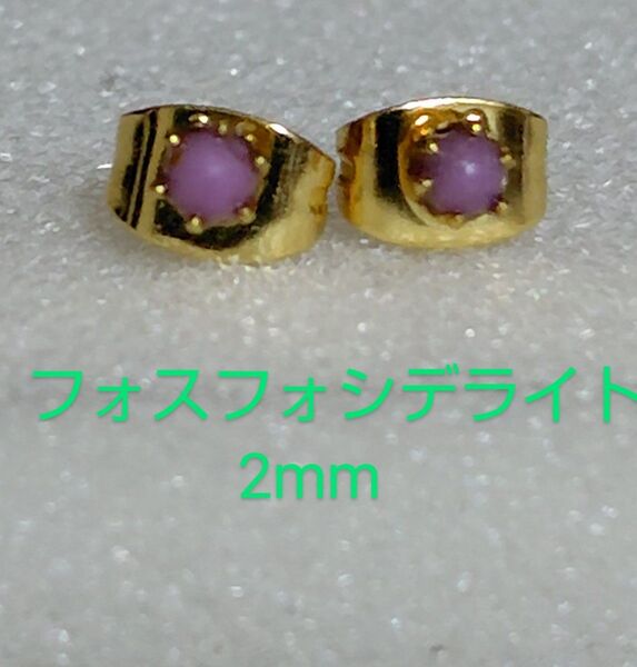 フォスフォシデライト2mm316Lゴールドピアス