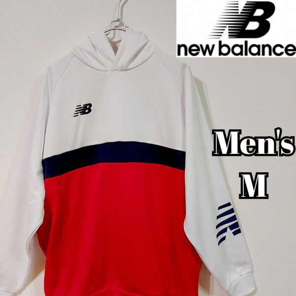 【new balance】美品スリーブロゴ プルオーバーパーカー メンズM ゴルフ ニューバランス