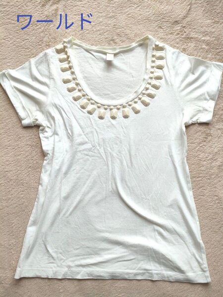 ワールド 半袖Tシャツ トップス ビーズ 半袖 Tシャツ トップス