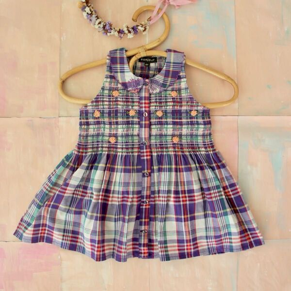 極美品 bonjour diary ibiza 8y チュニック ワンピース 120 ボンジュールダイアリー チェック check