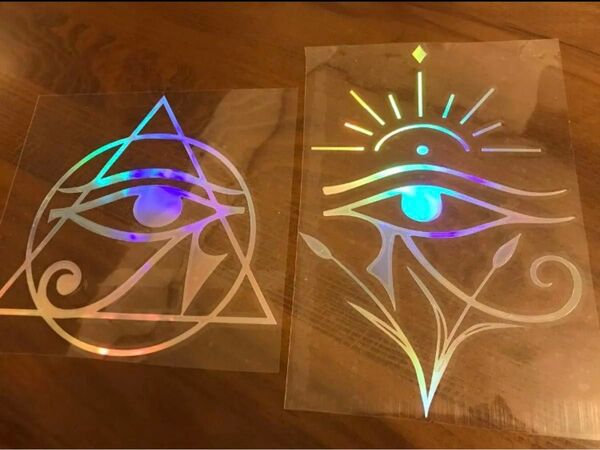 夏セール シール ホルスの目 eye of horus 天空の神の左目と右目セット メッキステッカー ヘルメット スノーボード
