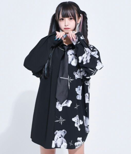 TRAVAS TOKYO Bicolor bears necktie shirts/ネクタイ付きくまプリントバイカラーシャツ
