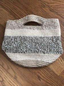 麻ひもバッグ トートバッグ ハンドメイド ベージュ ボーダー かぎ編み ナチュラル