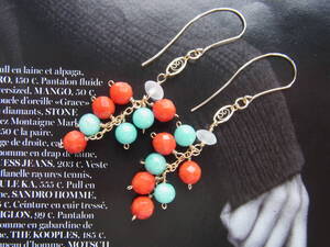 ◆look&walk◆レッドコーラル+AAAアマゾナイト☆MIXピアス ハンドメイド 14kgf ポップ