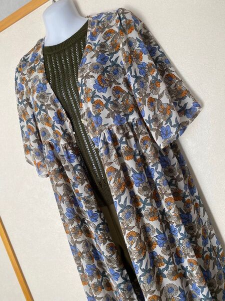 お値下げ!半袖ワンピース、花柄ガウン