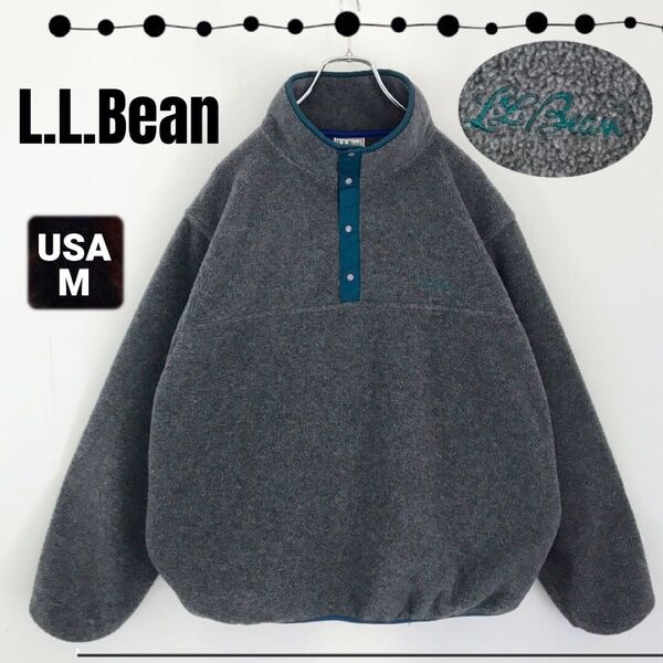 エルエルビーン★ハーフスナップ★プルオーバー★フリースジャケット★フリーストップ★筆記体ロゴ刺繍★USAメンズM(JPNメンズL)