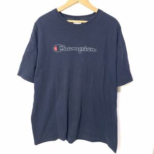 ■ 大きめサイズ Champion チャンピオン ロゴ プリント Tシャツ ネイビー サイズXL 古着 アメカジ スポーツ ■