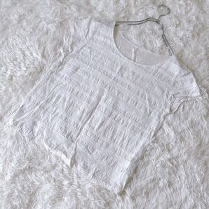 FRAMe WORK フレームワーク 半袖 背中開き ボートネック レースブラウス 透け感あり ホワイト 綿100%