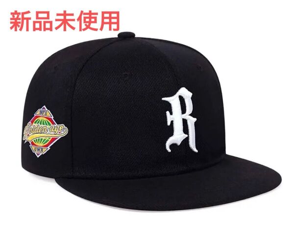 【新品未使用】Rロゴキャップ ブラック 帽子 刺繍入りデザイン HIPHOP ストリート 韓国風 日よけ フリーサイズ