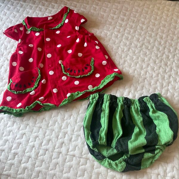 女の子 セットアップ スイカ柄 90センチ すいか ベビー服 レース付き