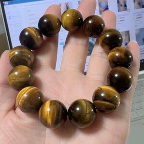天然虎目石 天然石16mm ブレスレット内周18cm パワーストーン 金運