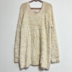 【美品】 シャギーニット セーター レディース 古着 無地 M ベージュ