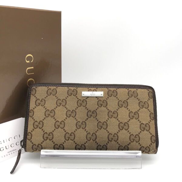 正規品 極美品 グッチ財布 グッチ長財布 グッチGGキャンバス グッチレザー グッチラウンドファスナー GUCCI