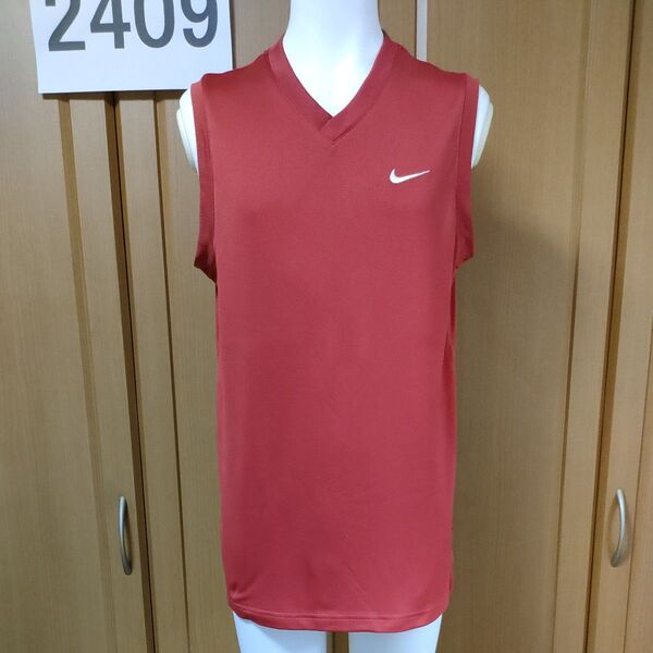 ナイキバスケタンクトップL レッド サラっと快適メッシュ素材/高機能DRI-FIT Vネック バスケットボール NIKE Tシャツ