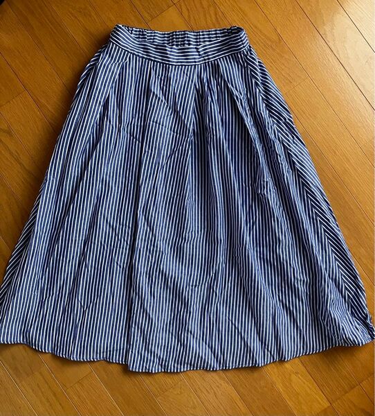 タグカット品 フレアスカート カジュアル ヒッコリー ストライプ
