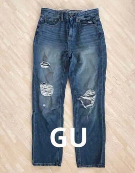 GU ジーユー ボーイフレンドアンクルジーンズ ダメージデニム クロップドパンツ