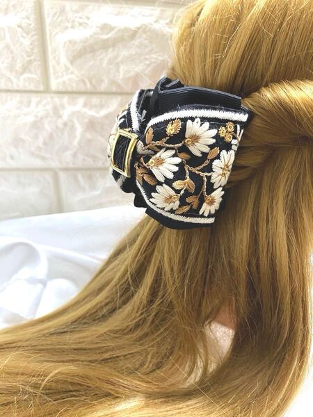 2581インド刺繍リボン☆バンスクリップ ハンドメイド 小バンス ハーフアップ