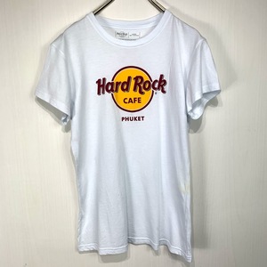 Hard Rock Cafe Tシャツ Lサイズ ハード ロック カフェ ホワイト 白 半袖 カットソー 古着 アメリカ ギター ロゴ レディース