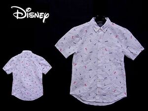 Disney　ミッキー総柄 半袖 シャツ/色：白　SIZE:S/ ディズニー ボタンダウン　BDシャツ