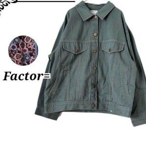 Factor = デニムジャケット 花柄刺繍 おしゃれ ボタニカル アジアン クール カーキ