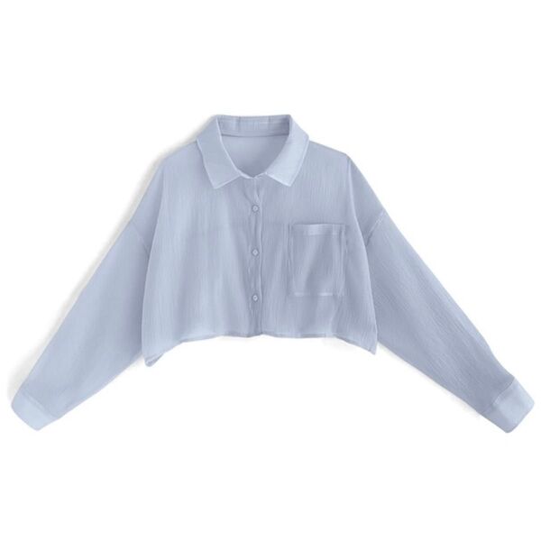 GRL 楊柳シフォンショート丈シャツ dk1111 水色 ブルー
