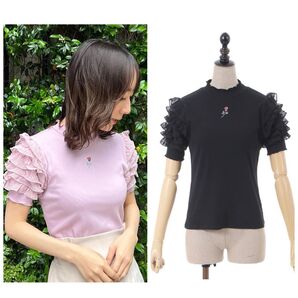 【新品】アクシーズファムポエティック ローズ刺繍フリル袖カットpo 黒 M 定価 4,950円