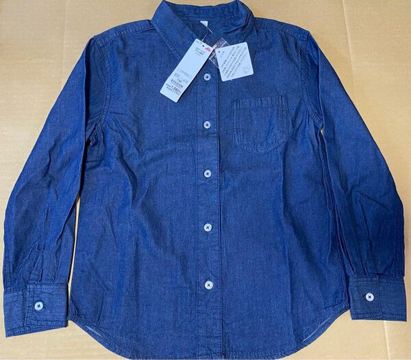 新品タグ付き☆130センチ☆トップバリュ☆前ポケット付き☆デニム素材☆シャツ