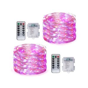 2セット クリスマス童話ランプ電池給電 LED リモコン付き 8モード点滅ランプガーデン パーティー装飾用銀糸蛍ランプ-多色