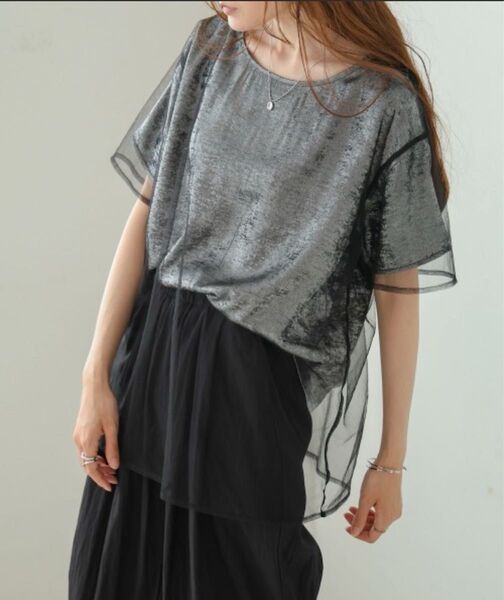 ラメチュールドッキングブラウスTシャツ