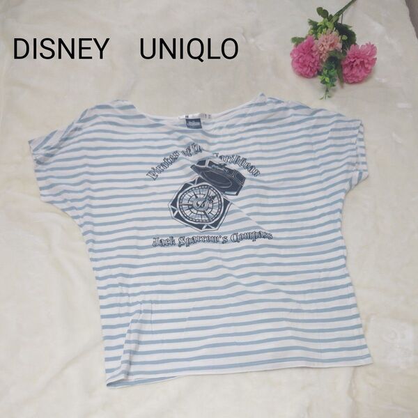 【オシャレ☆DISNEY UNIQLOコラボ】水色 ボーダー Tシャツ サイズM 半袖Tシャツ