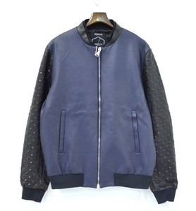 VAR/CITY （バーシティー） CLASSIC BOMBER クラシックボンバー 52 NAVY×BLACK スタッズレザースリーブジャケット